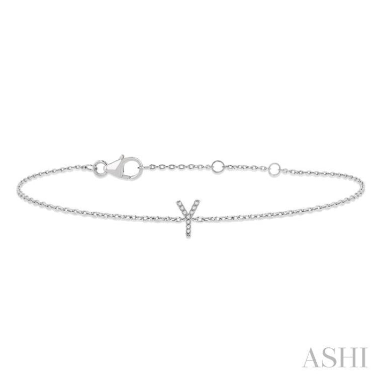 1/20 ctw Initial 'Y' Round Cut Diamond Bracelet in 10K White Gold