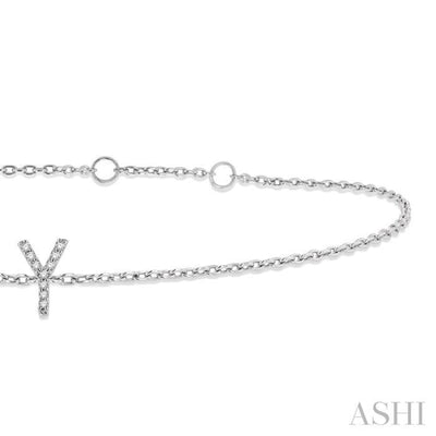 1/20 ctw Initial 'Y' Round Cut Diamond Bracelet in 10K White Gold