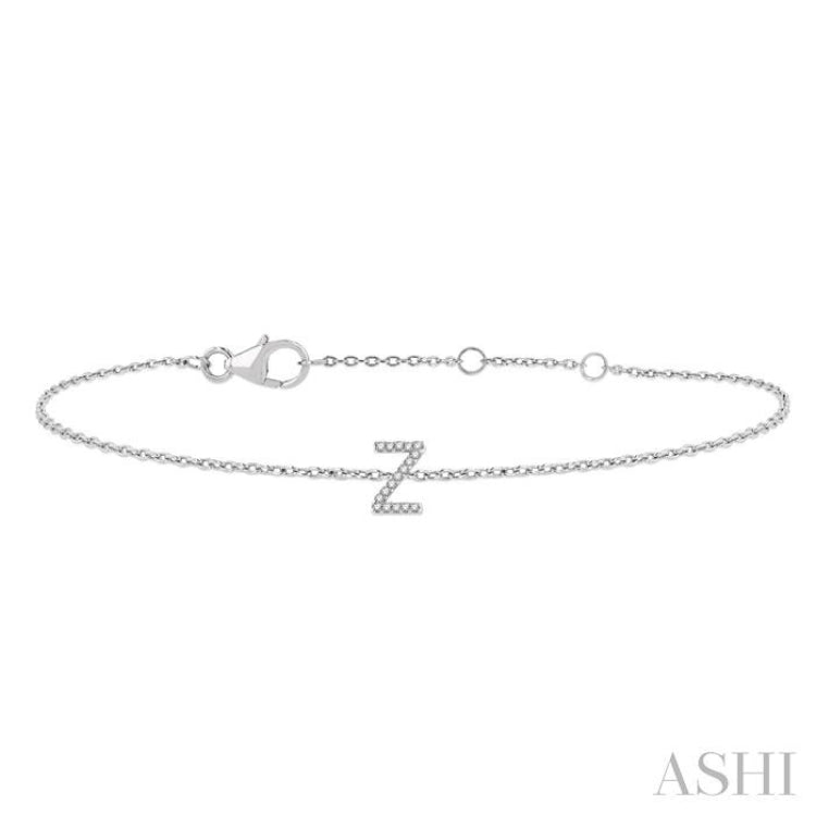 1/20 ctw Initial 'Z' Round Cut Diamond Bracelet in 10K White Gold