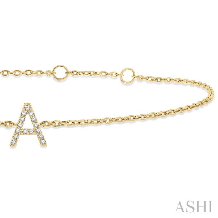 1/20 ctw Initial 'A' Round Cut Diamond Bracelet in 10K Yellow Gold