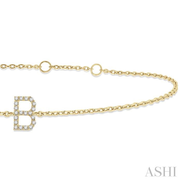 1/20 ctw Initial 'B' Round Cut Diamond Bracelet in 10K Yellow Gold