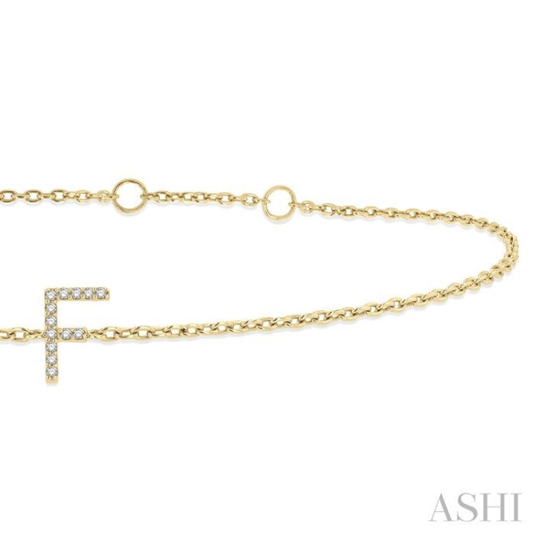 1/20 ctw Initial 'F' Round Cut Diamond Bracelet in 10K Yellow Gold