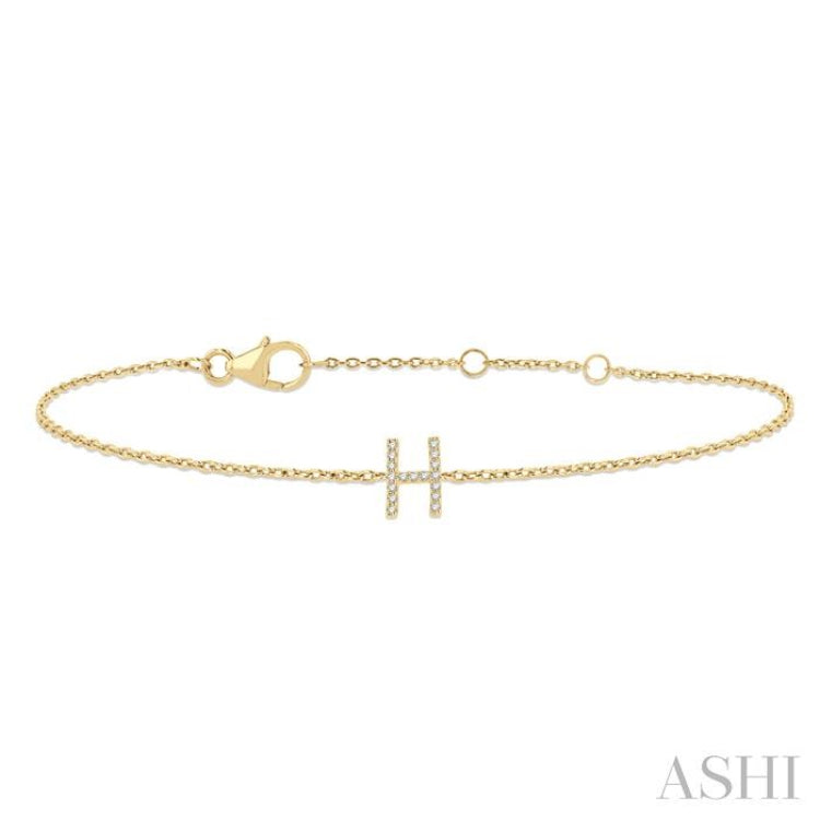 1/20 ctw Initial 'H' Round Cut Diamond Bracelet in 10K Yellow Gold