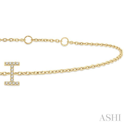 1/20 ctw Initial 'I' Round Cut Diamond Bracelet in 10K Yellow Gold