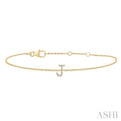 1/20 ctw Initial 'J' Round Cut Diamond Bracelet in 10K Yellow Gold