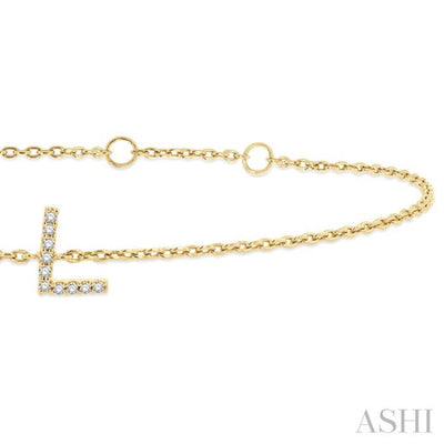 1/20 ctw Initial 'L' Round Cut Diamond Bracelet in 10K Yellow Gold