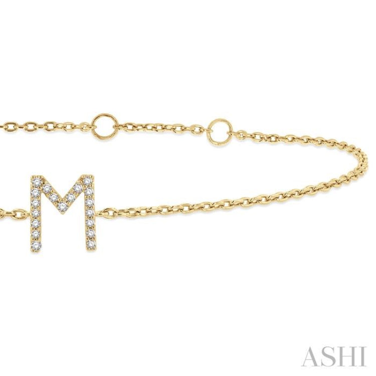 1/20 ctw Initial 'M' Round Cut Diamond Bracelet in 10K Yellow Gold