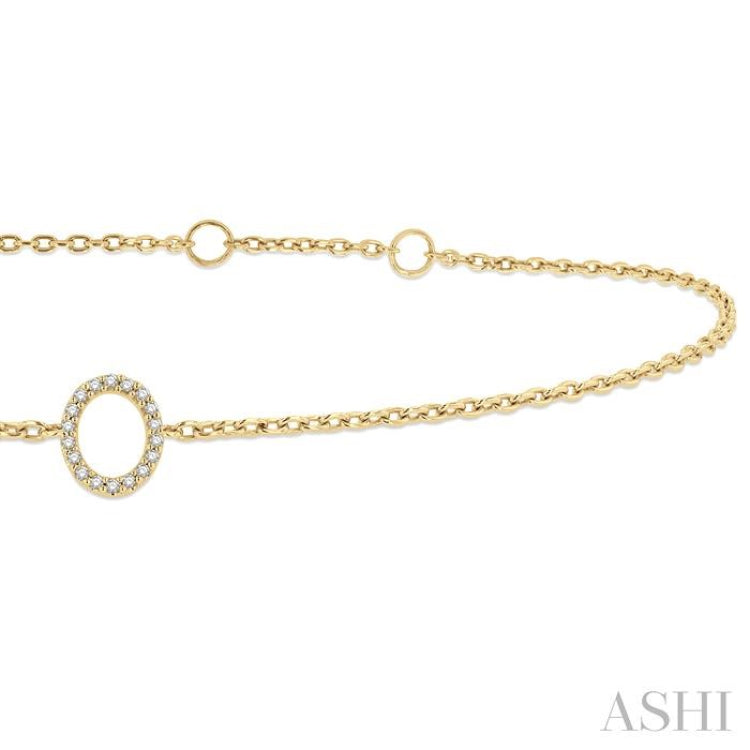 1/20 ctw Initial 'O' Round Cut Diamond Bracelet in 10K Yellow Gold