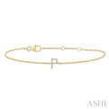 1/20 ctw Initial 'P' Round Cut Diamond Bracelet in 10K Yellow Gold