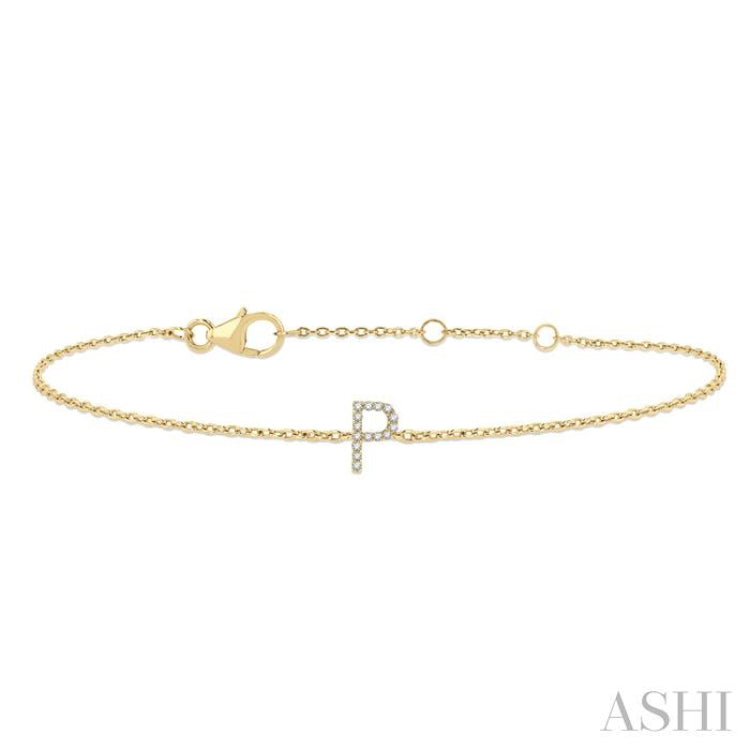 1/20 ctw Initial 'P' Round Cut Diamond Bracelet in 10K Yellow Gold