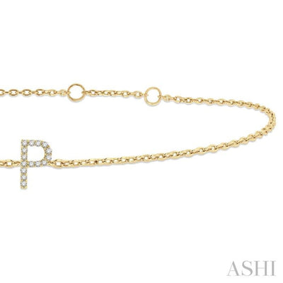 1/20 ctw Initial 'P' Round Cut Diamond Bracelet in 10K Yellow Gold