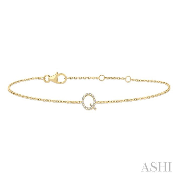 1/20 ctw Initial 'Q' Round Cut Diamond Bracelet in 10K Yellow Gold