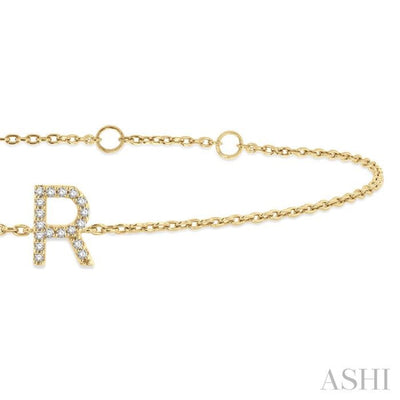 1/20 ctw Initial 'R' Round Cut Diamond Bracelet in 10K Yellow Gold