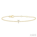 1/20 ctw Initial 'T' Round Cut Diamond Bracelet in 10K Yellow Gold