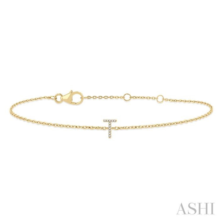 1/20 ctw Initial 'T' Round Cut Diamond Bracelet in 10K Yellow Gold