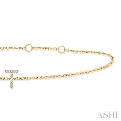 1/20 ctw Initial 'T' Round Cut Diamond Bracelet in 10K Yellow Gold