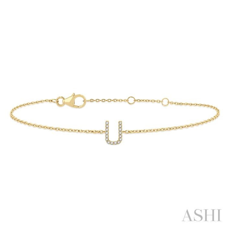 1/20 ctw Initial 'U' Round Cut Diamond Bracelet in 10K Yellow Gold