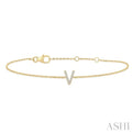 1/20 ctw Initial 'V' Round Cut Diamond Bracelet in 10K Yellow Gold