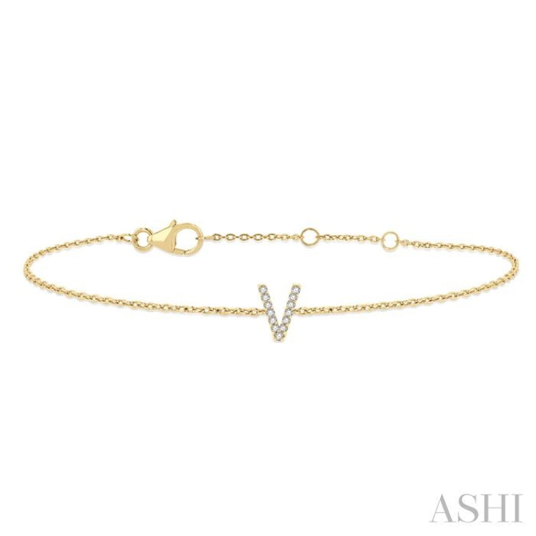 1/20 ctw Initial 'V' Round Cut Diamond Bracelet in 10K Yellow Gold