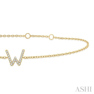 1/20 ctw Initial 'W' Round Cut Diamond Bracelet in 10K Yellow Gold