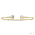 1/2 Ctw Cushion Shape Open End Round Cut Diamond Stackable Cuff Bangle in 14K Yellow Gold