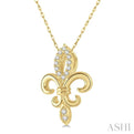 1/10 Ctw Fleur De Lis Round Cut Diamond Pendant With Chain in 10K Yellow Gold