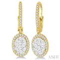 2 Ctw Oval Shape Diamond Lovebright Earrings in 14K Yellow and White gold