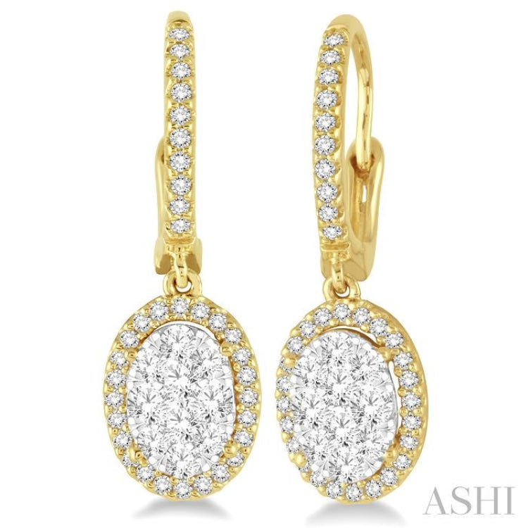 2 Ctw Oval Shape Diamond Lovebright Earrings in 14K Yellow and White gold