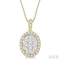 2 Ctw Oval Shape Diamond Lovebright Pendant in 14K Yellow and White gold with Chain