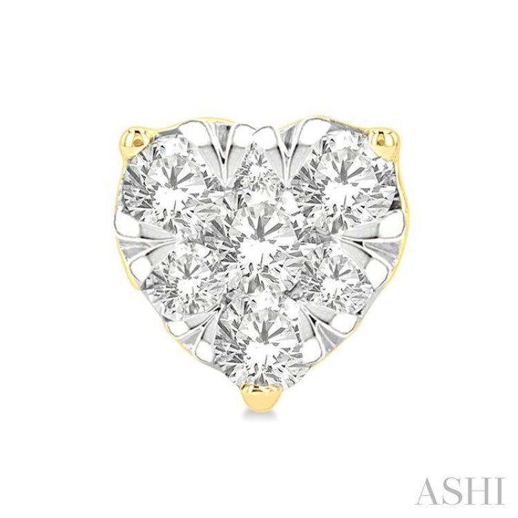 1/3 ctw Heart Shape Lovebright Round Cut Diamond Stud Earring in 14K Yellow and White Gold