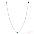 1/4 ctw Round Cut Diamond and 2.25MM Emerald Precious Station Necklace in 14K White Gold