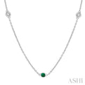 1/4 ctw Round Cut Diamond and 2.25MM Emerald Precious Station Necklace in 14K White Gold