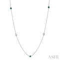 3/8 ctw Round Cut Diamond and 2.6MM Emerald Precious Station Necklace in 14K White Gold