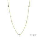 3/8 ctw Round Cut Diamond and 2.6MM Sapphire Precious Station Necklace in 14K Yellow Gold