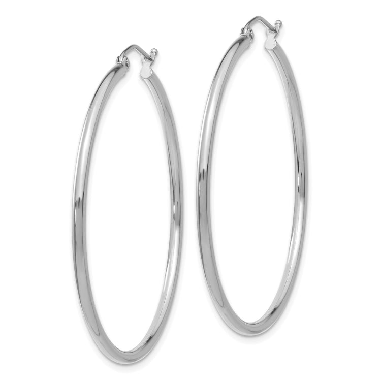 14k White Gold Polished 2x45mm Lightweight Tube Hoop Earrings