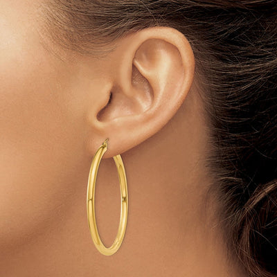 14K Polished 3mm Lightweight Tube Hoop Earrings