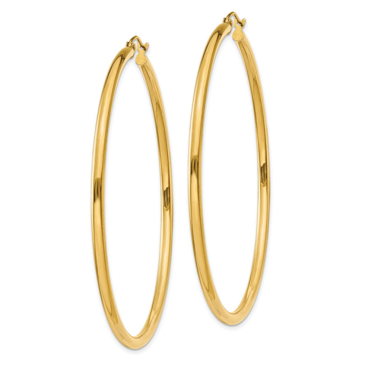 14K Polished 2.5mm Lightweight Tube Hoop Earrings