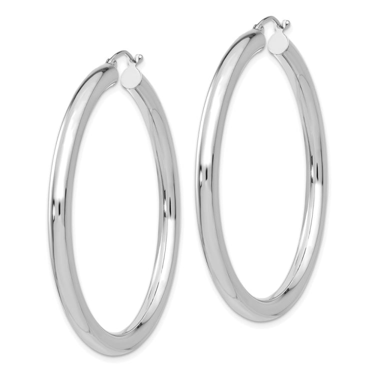 14K White Gold Polished 4mm Lightweight Tube Hoop Earrings