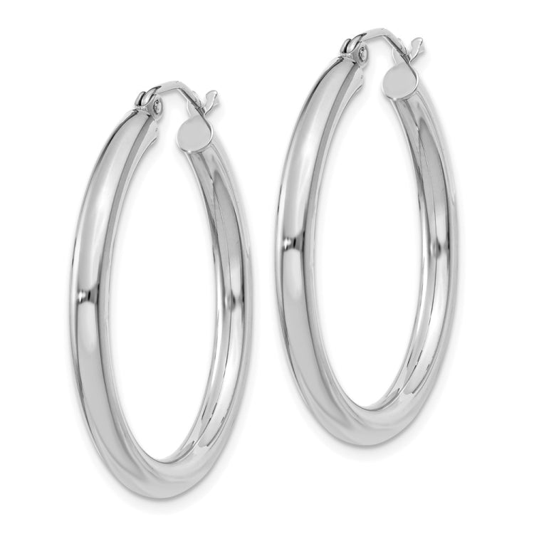 14K White Gold Polished 3mm Lightweight Tube Hoop Earrings