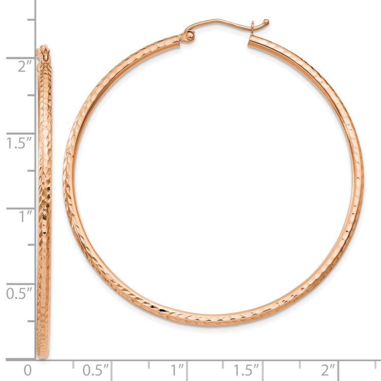 14k Rose Gold Diamond-cut 2mm Round Tube Hoop Earrings