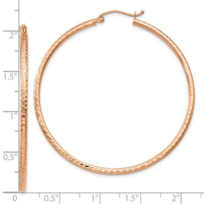 14k Rose Gold Diamond-cut 2mm Round Tube Hoop Earrings