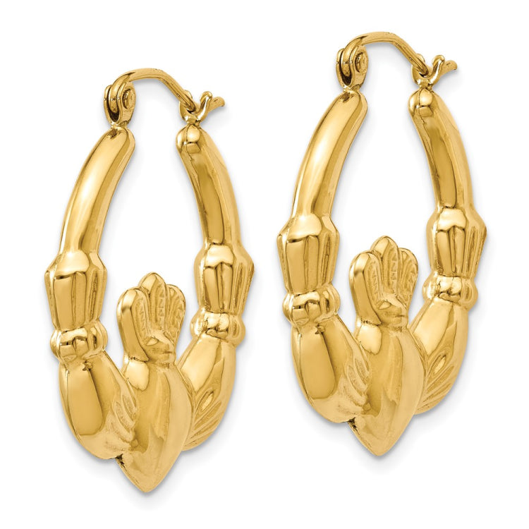 14k Polished Claddagh Hoop Earrings