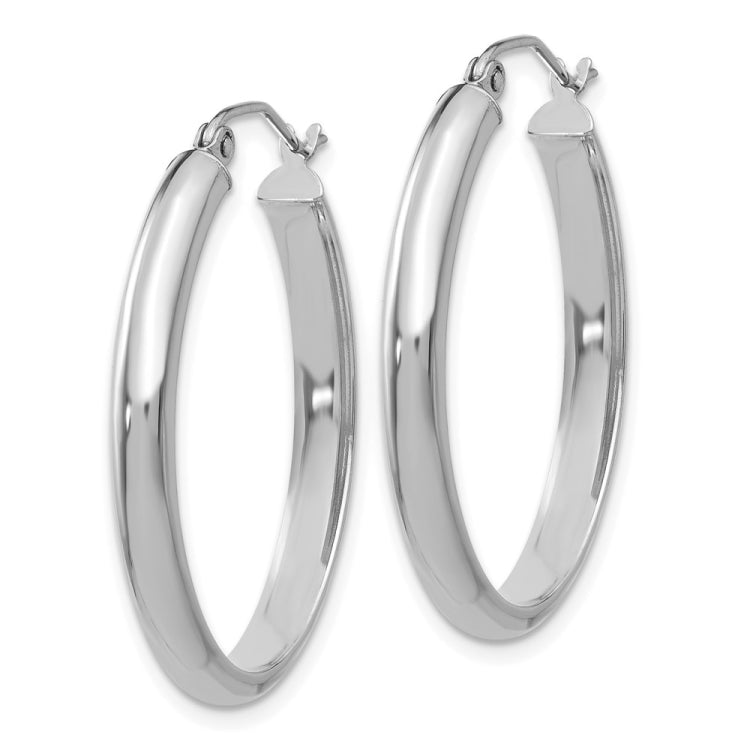 14k White Gold Polished 3.5mm Oval Hoop Earrings