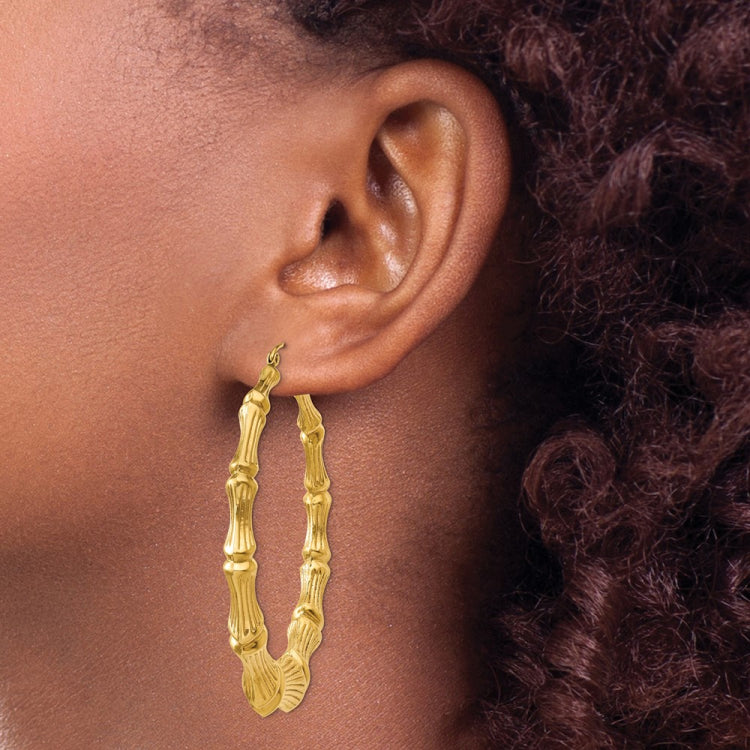 14k Polished Bamboo Hoop Earrings