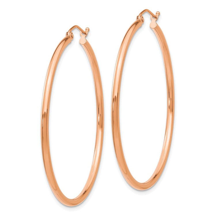 14k Rose Gold Polished 2mm Lightweight Tube Hoop Earrings