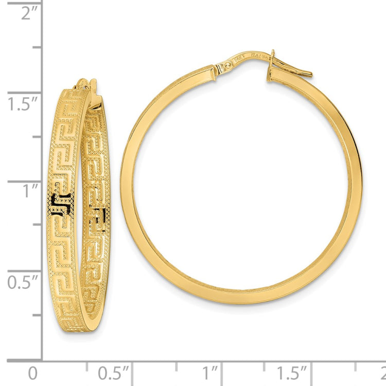 14K Greek Key Hoop Earrings