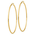 14k Polished 2x70mm Lightweight Round Tube Hoop Earrings