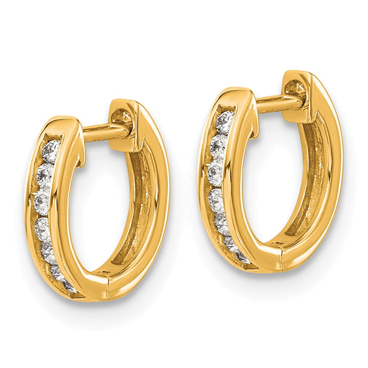 14k Gold Polished Diamond Hinged Hoop Earrings