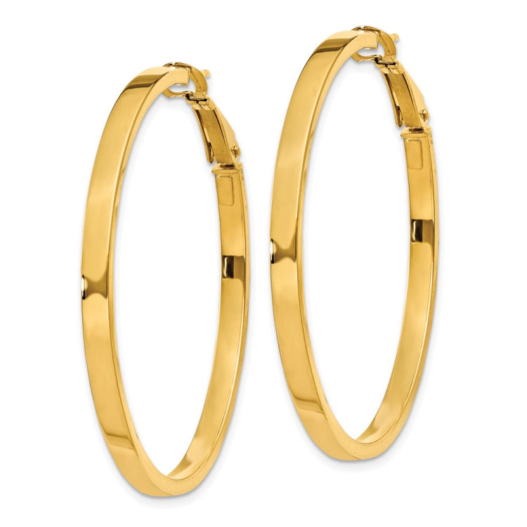 14k 3x40mm Polished Square Tube Round Hoop Earrings