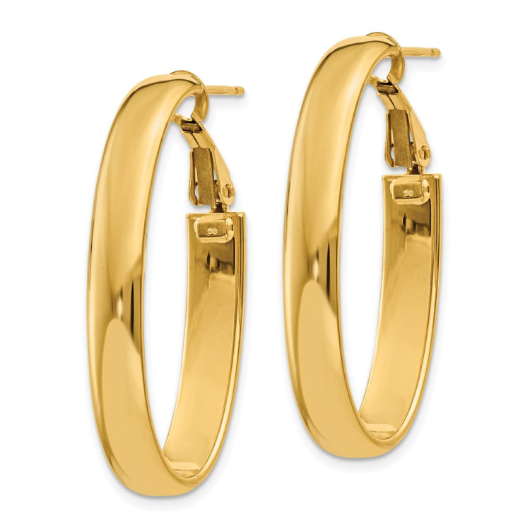 14k 7.75mm Oval Omega Back Hoop Earrings